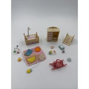 Calico Critters Sylvanian Families Pink Nursery Set Crib Wardrobe Slide Toys